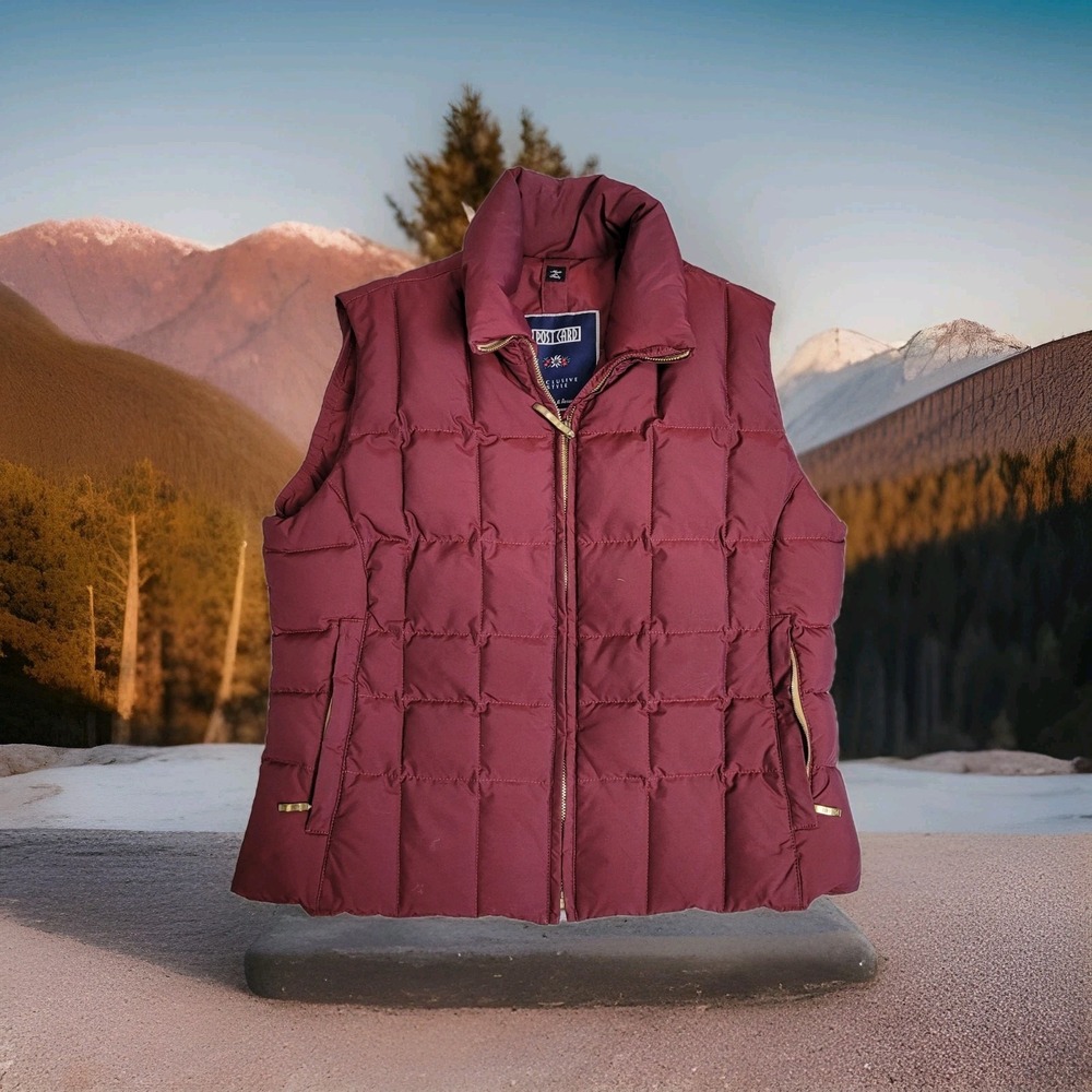 Vintage Post Card Quilted Vest Womens Small Maroon Lux Alpine Italian Winterwear